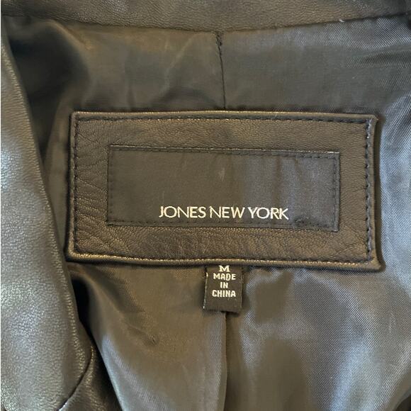 Vintage Jones New York Leather Blazer Jacket Size M Black Goth Y2K 90s Minimal - Picture 3 of 7